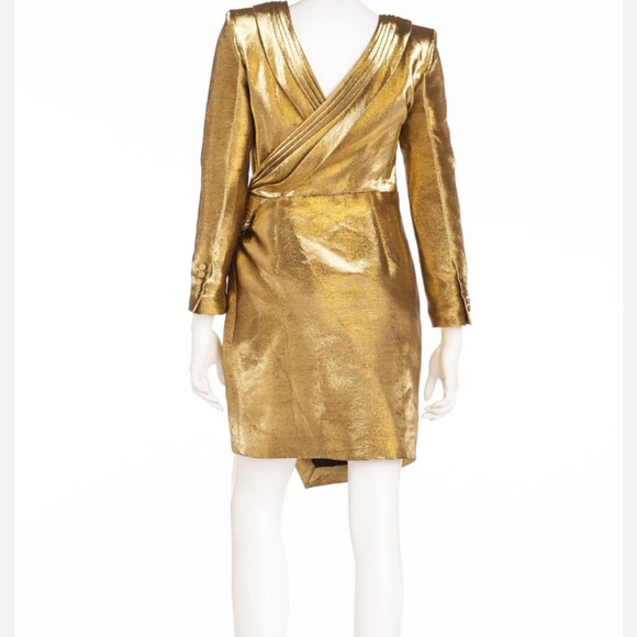 YSL, Saint Laurent 2014 Runway Gold Lamé Long Sleeves Mini Dress - Picture 2 of 7